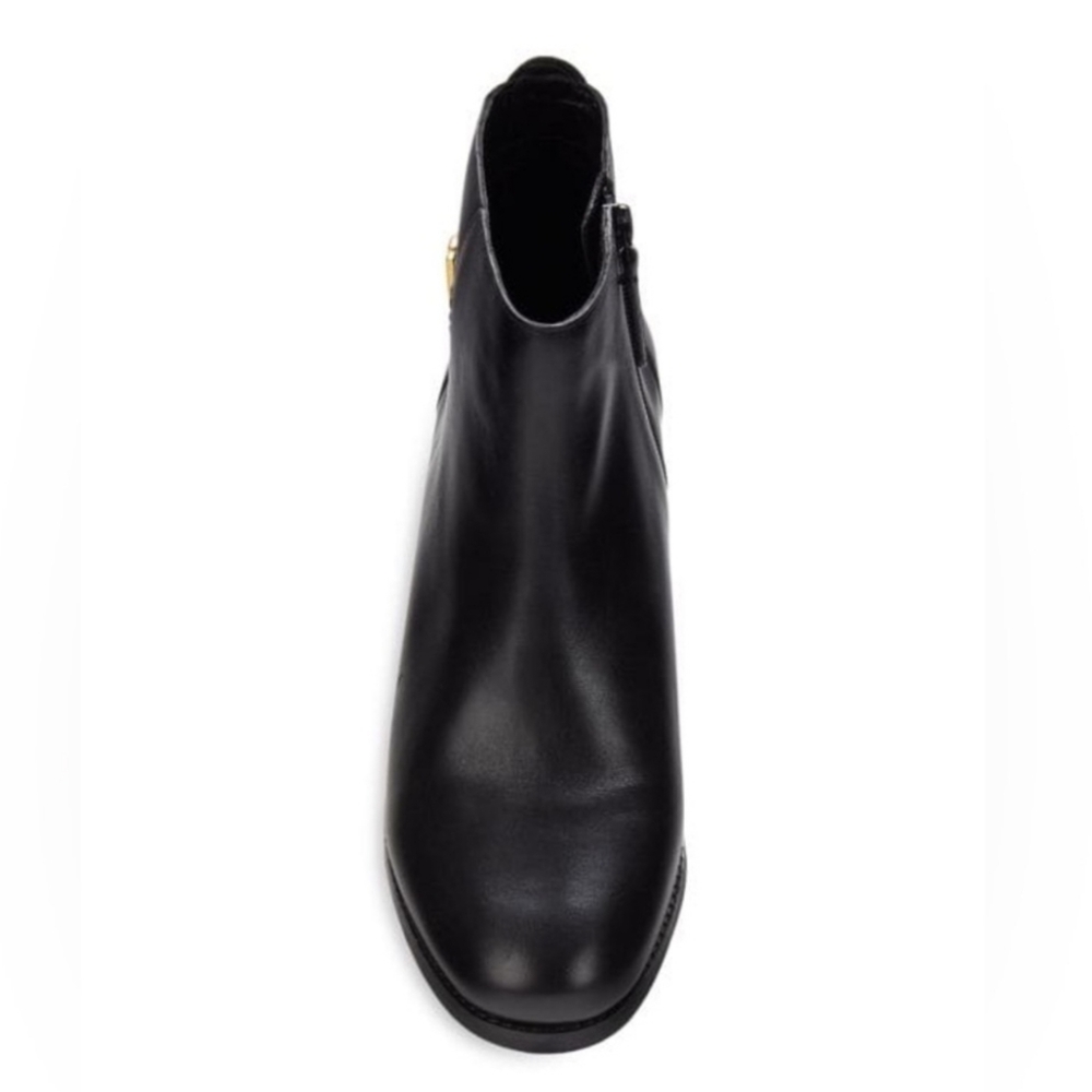 Cole Haan Womens Holis Black Leather Gold Logo Side Buckle Heeled Ankle Boot 9.5 - Picture 6 of 16